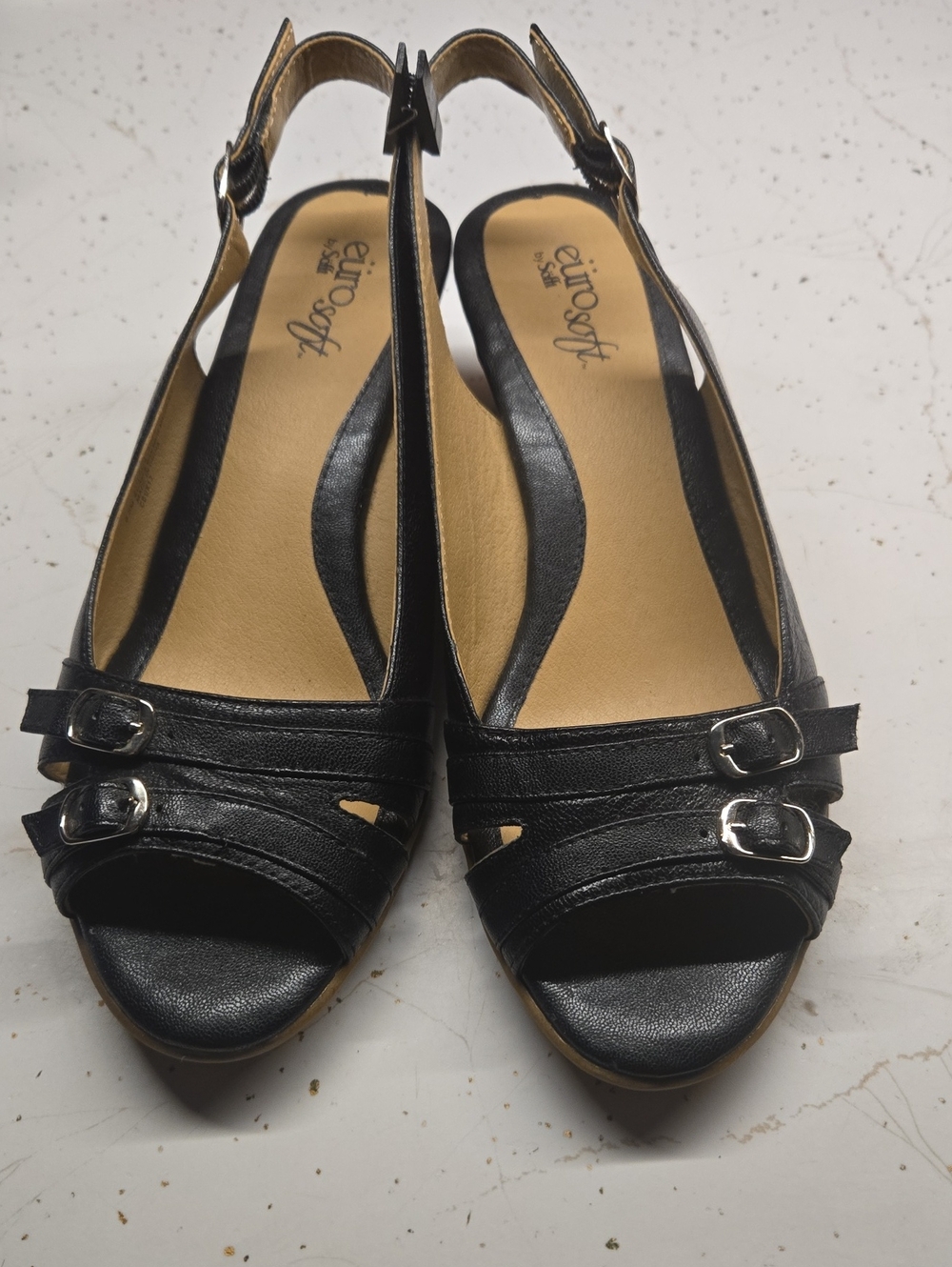 Eurosoft Black Slingback Peep-Toe Sandals with Buckle Detail